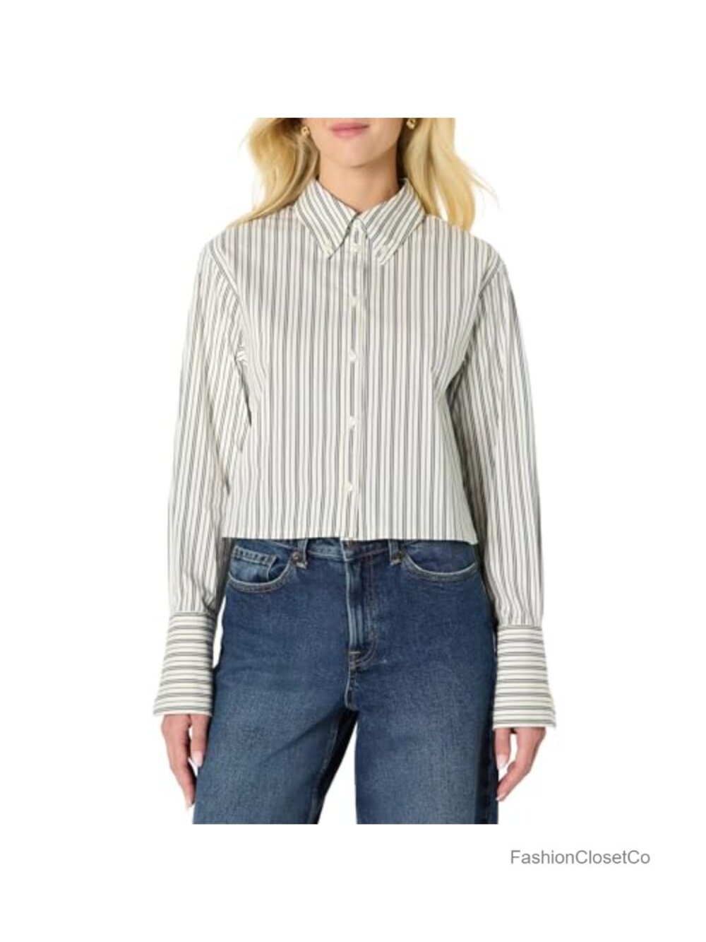 Oversized Cropped Cotton Stretch Poplin Button-Down Shirt